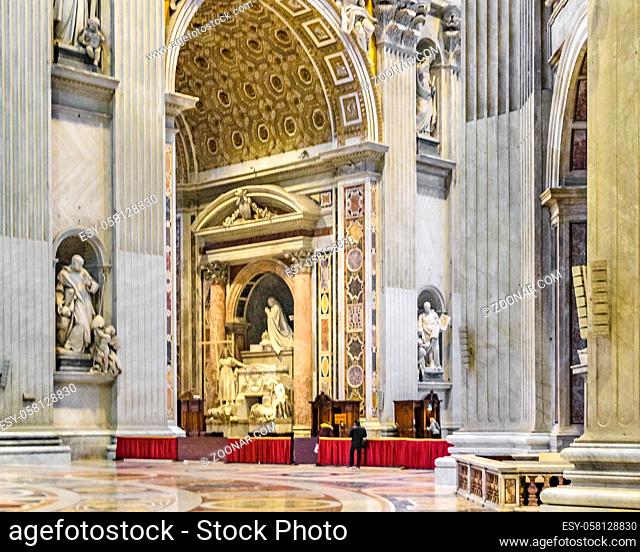 Interior view of st peters basilica, the most famous catholic italian church located in Vatican city