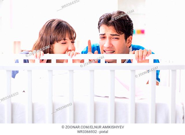 Young family frustrated at baby crying