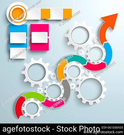 Infographic with gears, wave arrow and rectangles on the gray background. Eps 10 vector file