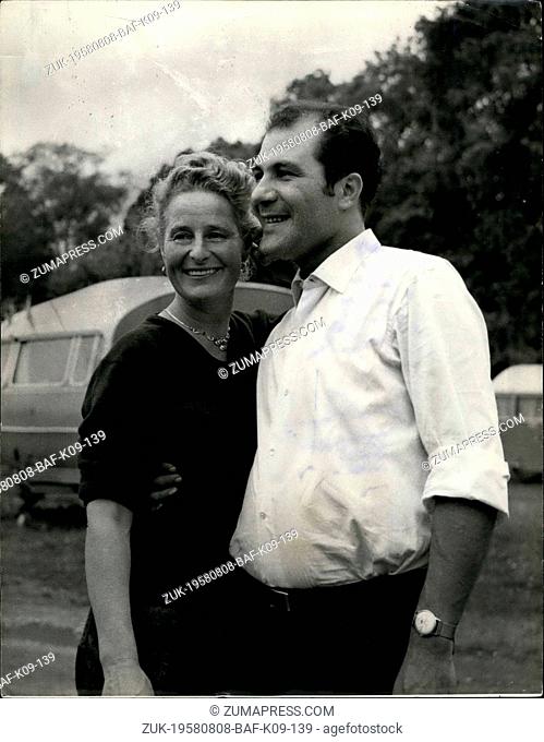 Aug. 08, 1958 - Poet's Widow and her Sicilian friend Caitlin Thomas and Giuseppe Fazio; Caitlin Thomas the 29 year old widow of the poet Dylan Thomas - seen...