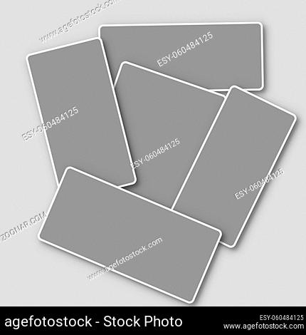 Collage template for five images, photos or illustrations. Light frame, grey background. Layout of the poster in the framework. The concept of collage