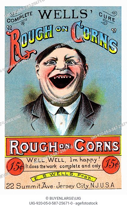 A Victorian medical tradecard for a quack medical cure. The comical face draws attention to this card promising a complete curn for corns