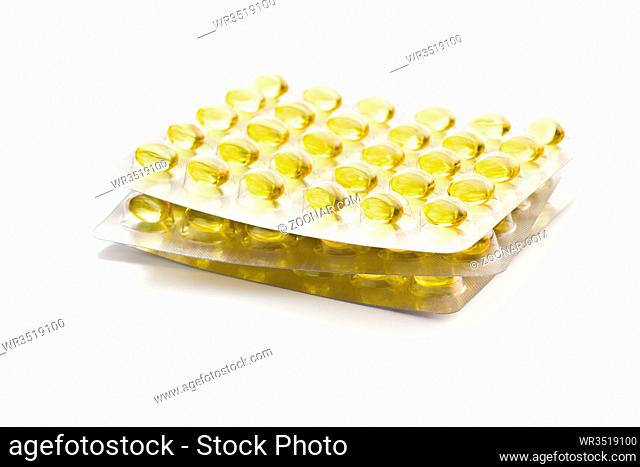 Omega 3 gel capsules. Fish oil pills. Healthy omega-3