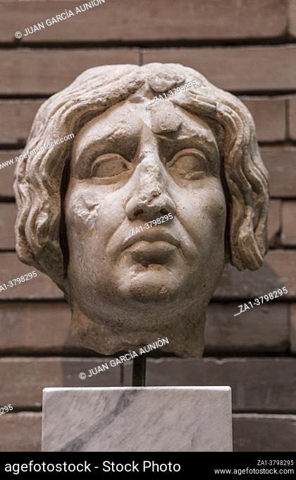 Statue head depicting Isis Priestess. National Museum of Roman Art in Merida, Spain