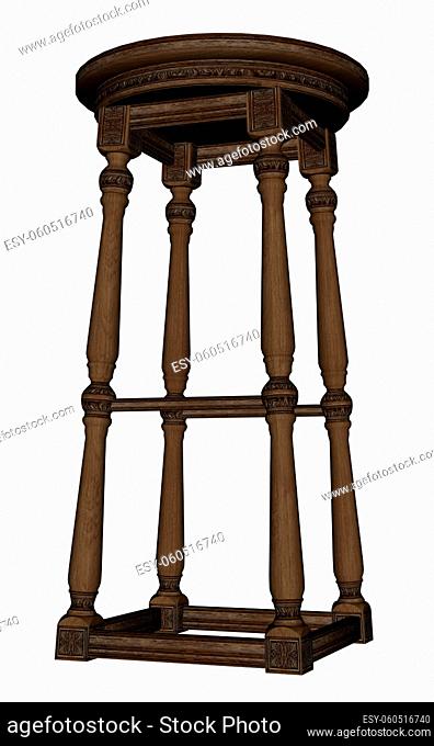Vintage high wooden stool isolated in white background - 3D render