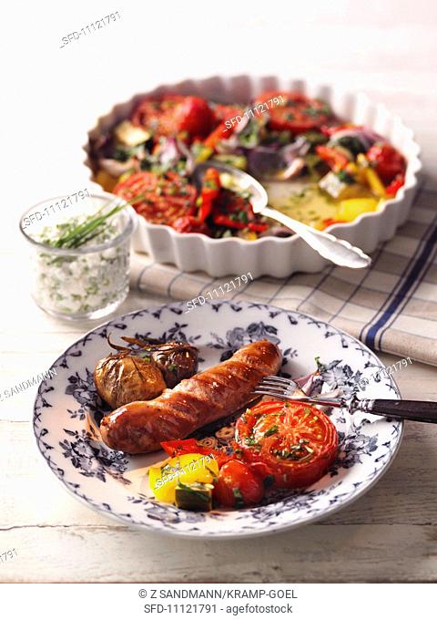 Sausage with oven-roasted vegetables
