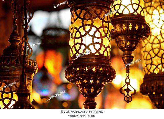 Traditional vintage Turkish lamps over light background