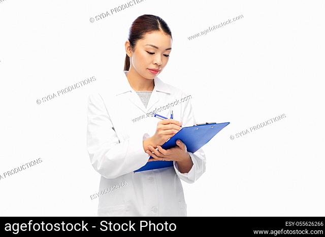 asian female doctor with clipboard