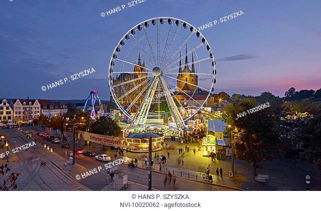 Domplatz with Ferris wheel at Oktoberfest in Erfurt, Thuringia, Germany