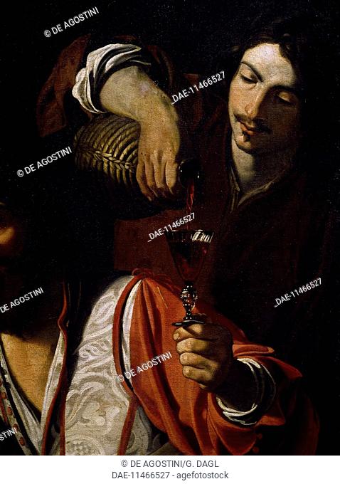 Servant pouring wine, detail of Meeting of drinkers, by Nicolas Tournier (baptised in 1590-before 1639), oil on canvas, 129x192 cm