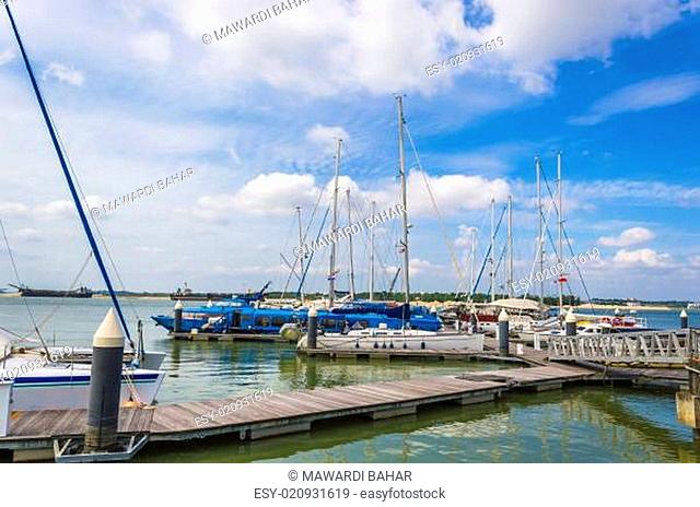 Yachts and boats in Danga Bay marina of Johor, Malaysia