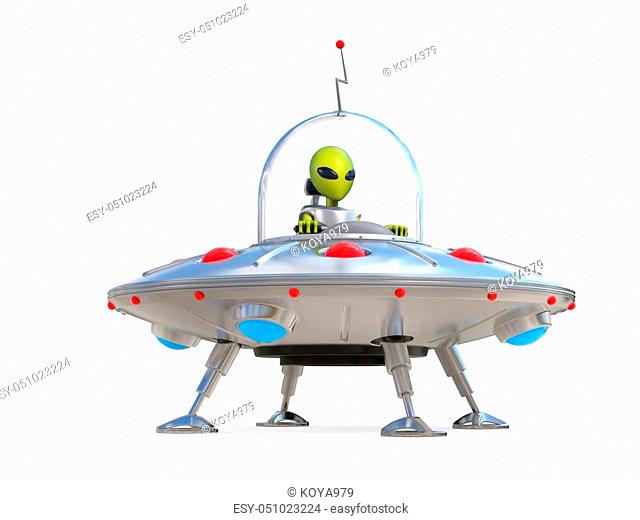 Alien spaceship, flying saucer 3d illustration