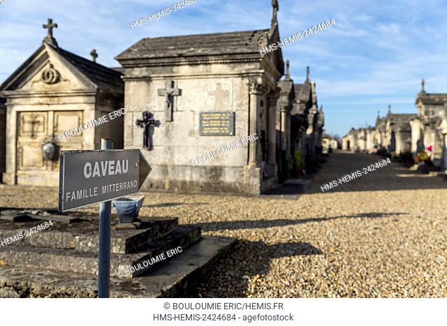 France, Charente, Jarnac, Francois Mitterrand grave in the cemetery of the Great Houses