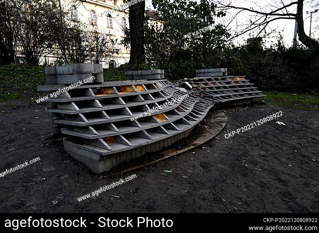 A set of sculptural installations by Kristof Kintera has been unveiled in the park in Klarov in central Prague on November (on December 8, 2022, photo)