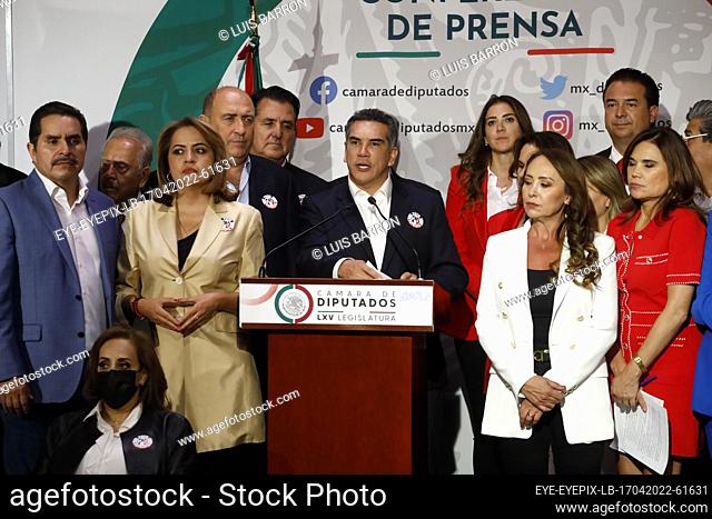 MEXICO CITY, MEXICO - APR 17, 2022: The legislator and president of the Institutional Revolutionary Party, Alejandro Moreno Cardenas at the press conference...