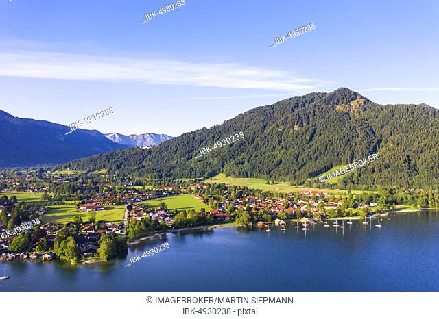 Rottach-Egern, district Egern, Lake Tegernsee, Ringspitz mountain, drone shot, Upper Bavaria, Bavaria, Germany, Europe