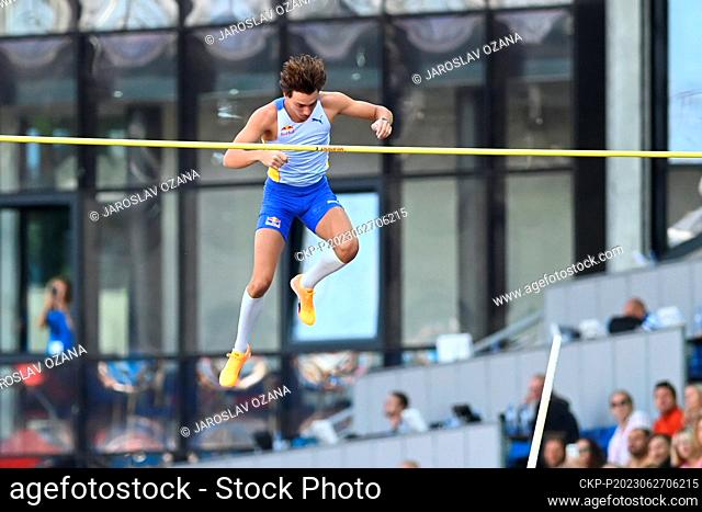 Athlete Armand Duplantis from Sweden competes in pole vault during the 63rd Golden Spike Ostrava annual athletics event, part of the IAAF World Challenge...