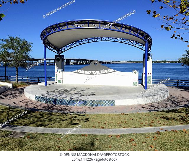 Outdoor band shell on the Riverwalk at Bradenton on the Manatee River Florida FL
