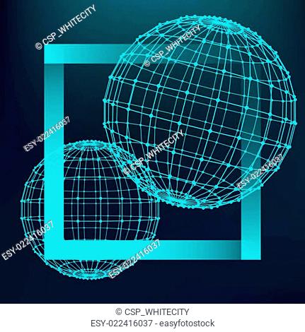 Abstract Mesh polygonal background. Scope of lines and dots. Ball of the lines connected to points. Molecular lattice. The structural grid of polygons