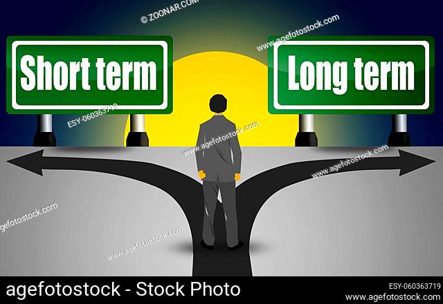 Two green direction sign, short term and long term, 3D rendering