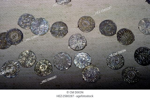 Coins from the Cuerdale Hoard, mostly English with some from the continent, including Hedeby and Kueic coins. Found near Rebbes, Lancashire in 1840