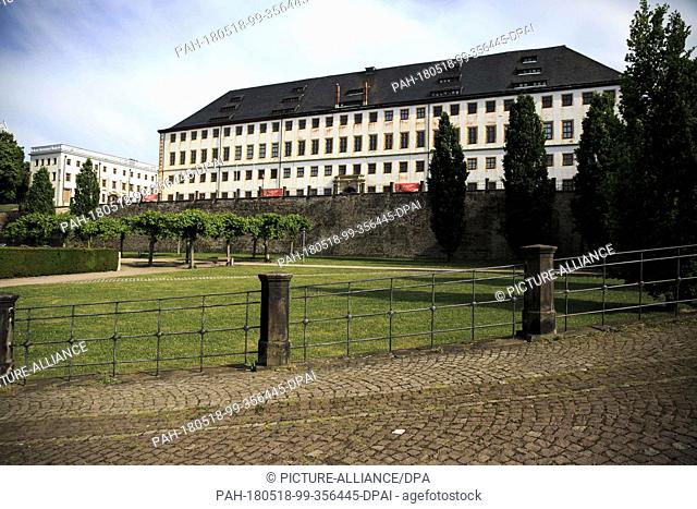 17 May 2018, Germany, Gotha: The central section of Friedenstein Palace. Friedenstein Palace is one of the best preserved architectural monuments from early...