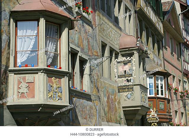 bay window, canton Schaffhausen, detail, facade painting, facades, historical, homes, houses, old town, painting, St