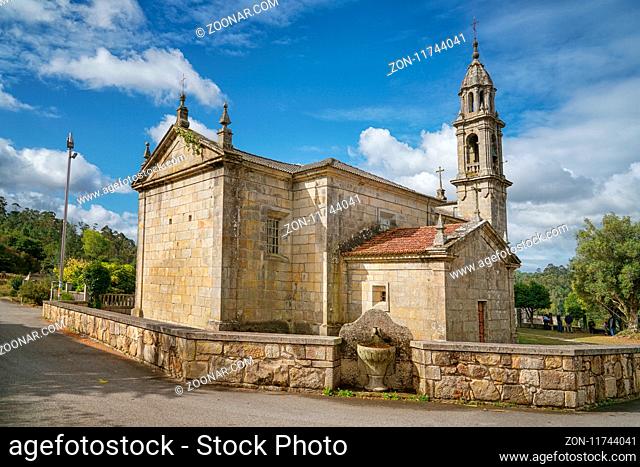 BARRO, SPAIN - SEPTEMBER 9, 2017: Igrexa de San Mamede da Portela in Barro, a small village on the Camino de Santiago trail close to Pontevedra on September 9