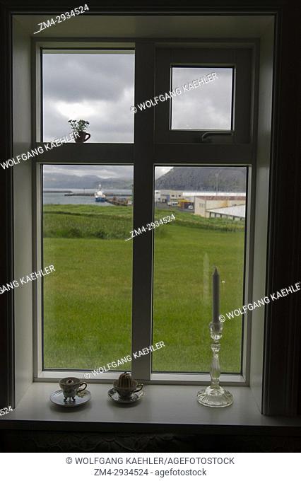 View out of the window of Gamla Rif, which is a cafe in the oldest house in Rif, a small fishing village on the Snaefellsnes Peninsula in western Iceland