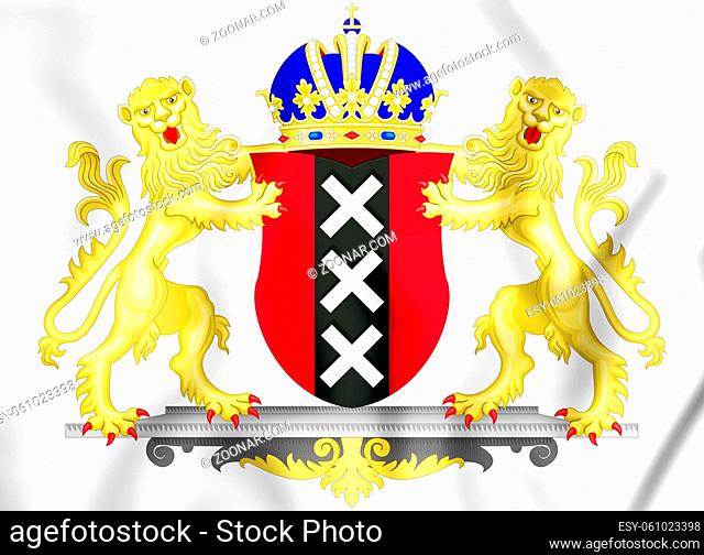 3D Amsterdam Coat of Arms, Netherlands. 3D Illustration