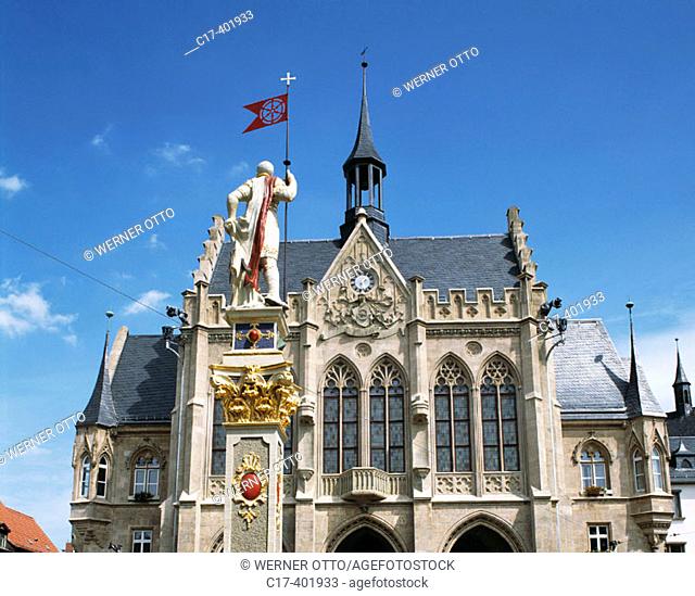 Roland Statue, City Hall, Fischmarkt, Erfurt, Thuringia, Germany