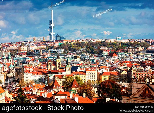 view of the old town with a television tower, Prague