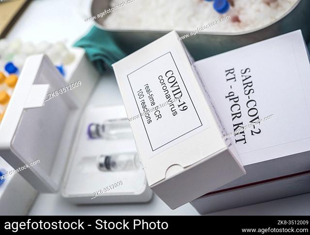 Novel coronavirus 2019 nCoV pcr diagnostics kit. This is RT-PCR kit to detect presence of 2019-nCoV or virus presence in clinical specimens, conceptual image