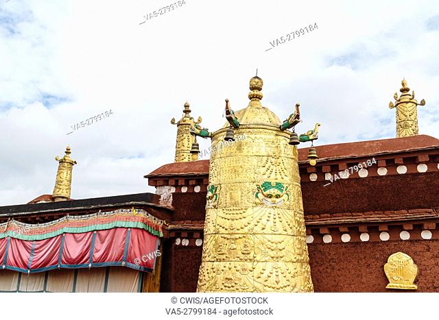 Lhasa, Tibet - the view of the Golden Roof of Jokhang Temple, the holy temple in Lhasa in the daytime