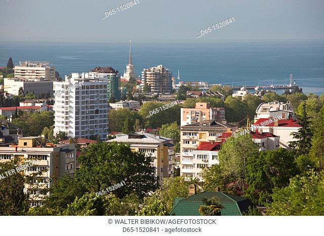 Russia, Black Sea Coast, Sochi, elevated city view from Vinogradnaya Street, morning