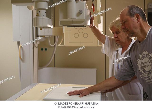 Nurse with patient, X-ray examination, Karlovy Vary, Czech Republic, Europe