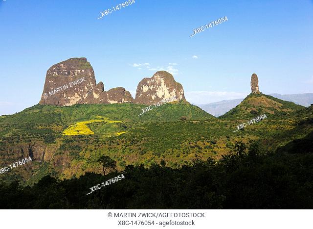 Landscape of the buttes of Mulit near the Escarpment of the Simien Mountains at about 2000m during the end of the rainy season close to the Simien Mts  National...