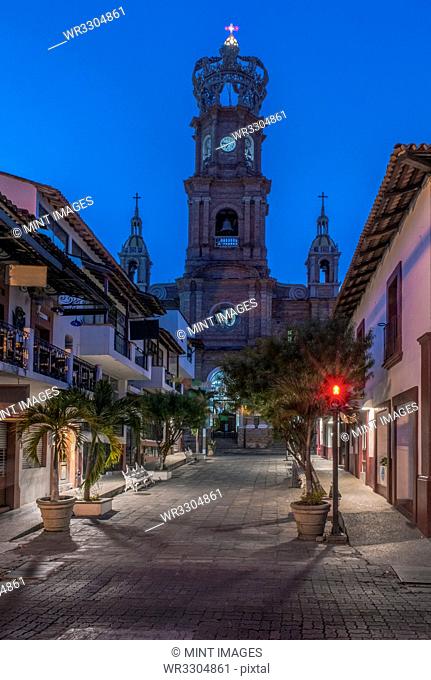 Our Lady of Guadalupe church overlooking Puerto Vallarta street, Jalisco, Mexico