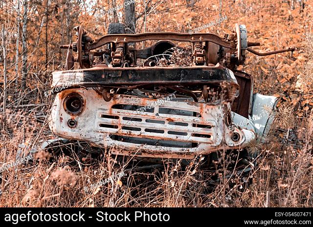 old broken radioactive truck in Chernobyl Ukraine