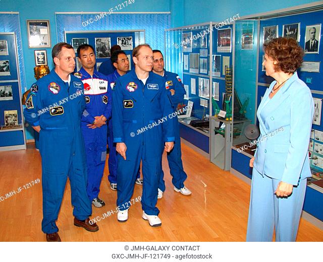 The Expedition 22 crew visits the Baikonur Cosmodrome museum in Kazakhstan while awaiting its scheduled Dec. 21 launch. Prime crew members in the foreground are