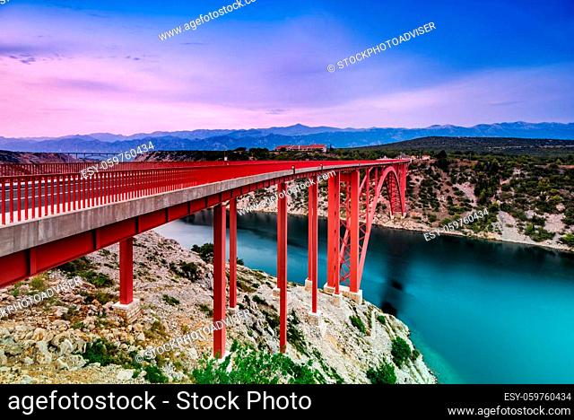 Colorful evening view of Maslenica bridge In Dalmatia, Croatia. Wide angle, long exposure and color grad filters used
