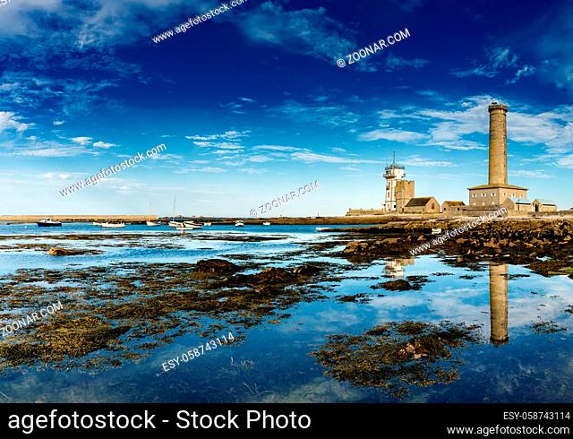 Penmarc'h, Finistere / France - 24 August 2019: view of the Eckmuehl lighthouse on the west coast of Brittany in France