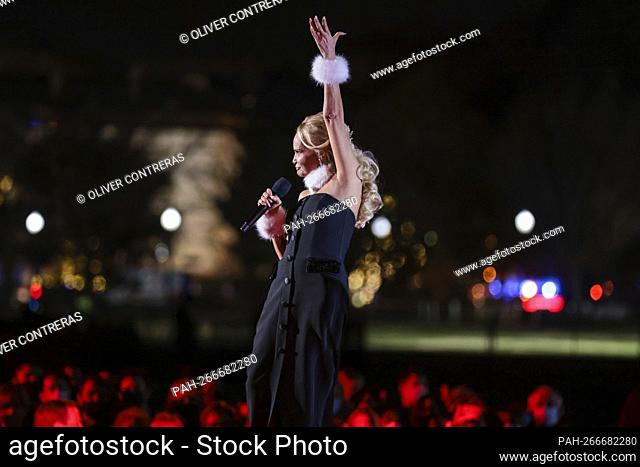 Kristin Chenoweth performs at the National Christmas Tree Lighting at The Ellipse outside The White House in Washington, DC on Dec. 02, 2021