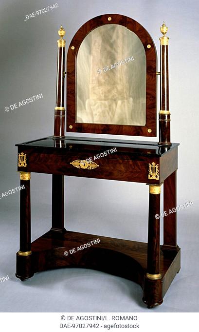 Empire style mahogany dressing table with gilt bronze, ca 1815. France, 19th century.  Private Collection