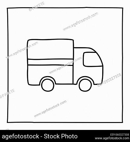 Doodle truck icon, hand drawn with thin line, isolated on white background. Vector illustration