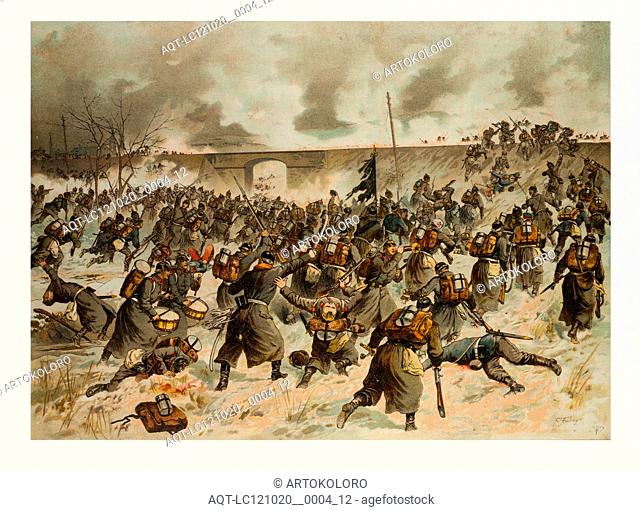 FROM THE BATTLE NEAR AMIENS ON THE 23RD OF DECEMBER 1870. THE STORMING OF THE RAILWAY DAM NEAR VILLERS BRETONNEUX BY THE 44RTHERS