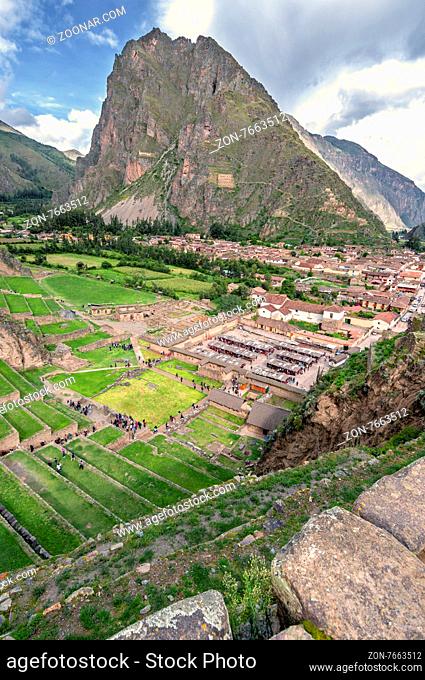 Ollantaytambo, old Inca fortress in the Sacred Valley in the Andes mountains of Cusco, Peru, South America