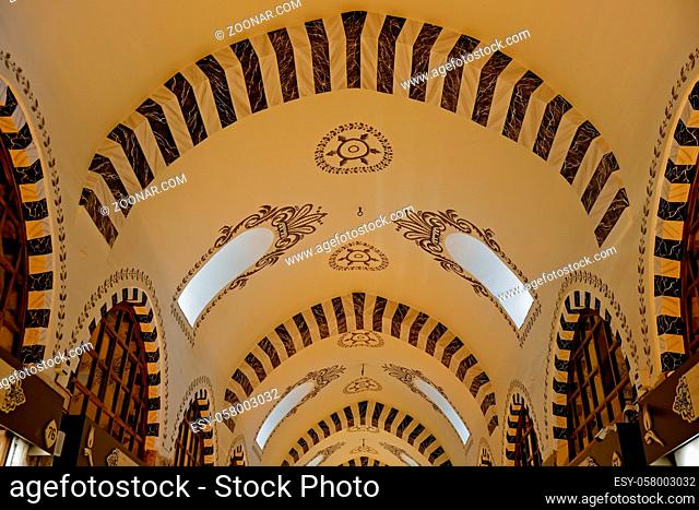 ISTANBUL, TURKEY - MAY 25 : Ornate ceiling of the Spice Bazaar in Istanbul Turkey on May 25, 2018