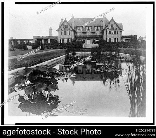 Facade of home of Edmund Cogswell Converse, with lily pond in.., Greenwich, Connecticut, 1908. Creator: Frances Benjamin Johnston