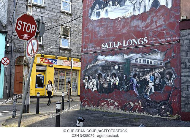 mural painting at the crossing of Bowling Green and Abbeygate Street Upper, Galway, Connemara, County Galway, Republic of Ireland, North-western Europe